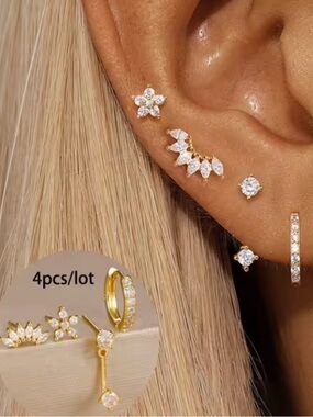 Anthropologie Gold Floral & Marquise Cubic Zirconia Earring Set